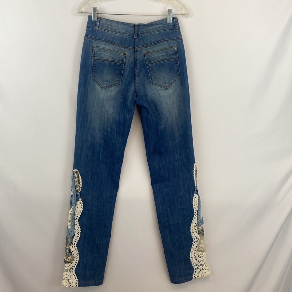 Crochet Patched High Rise Straight Leg Jeans - Picture 2 of 15
